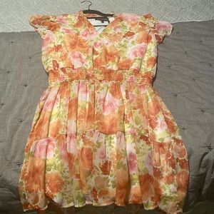 Flutter Sleeve Smocked detail dress - color pink bouquet